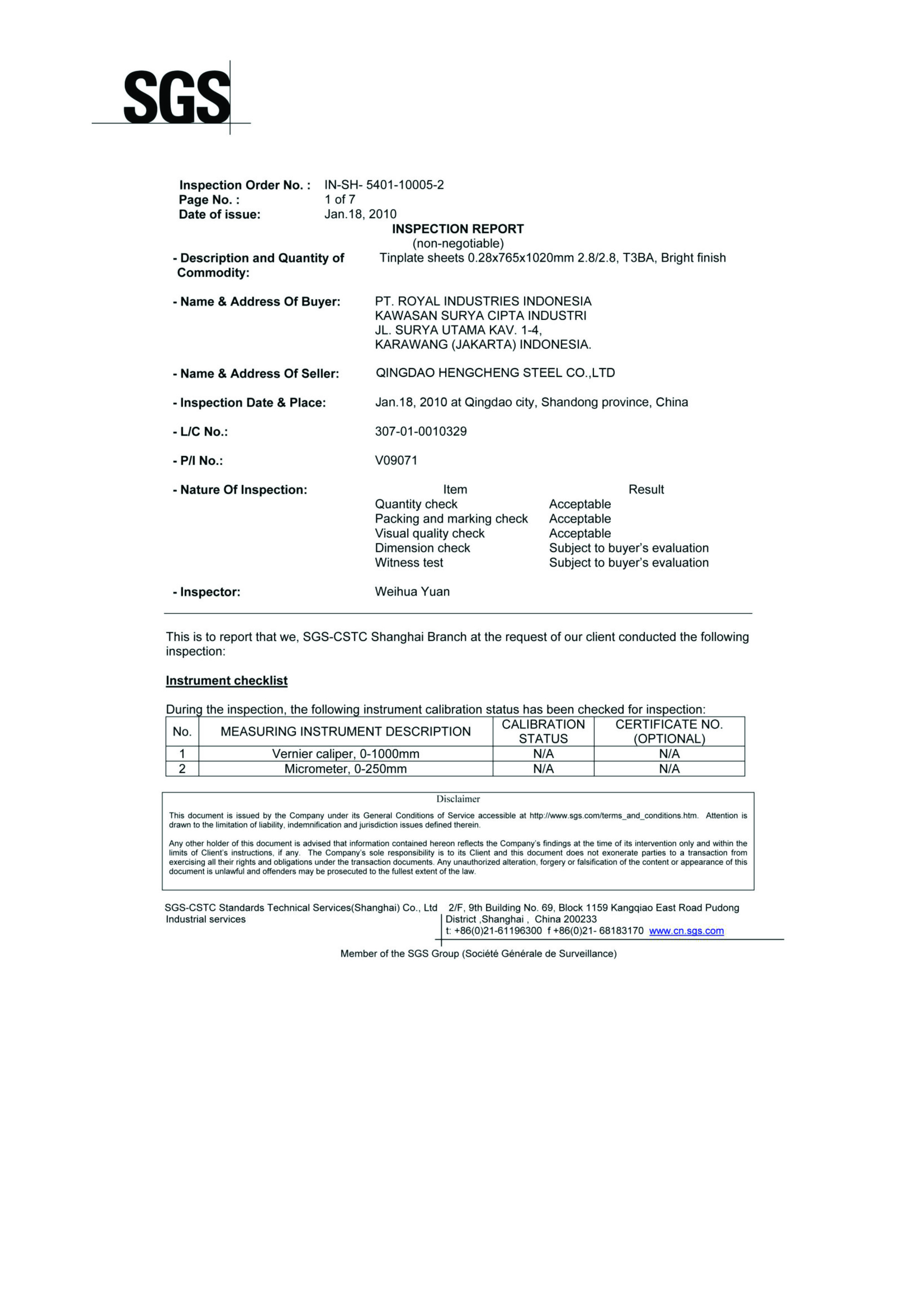 Tinplate SGS Test